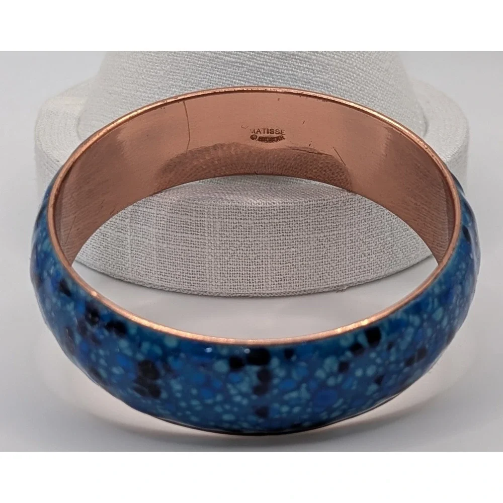 Vintage MCM Signed Matisse Renoir Blue Enamel Copper Bangle Bracelet